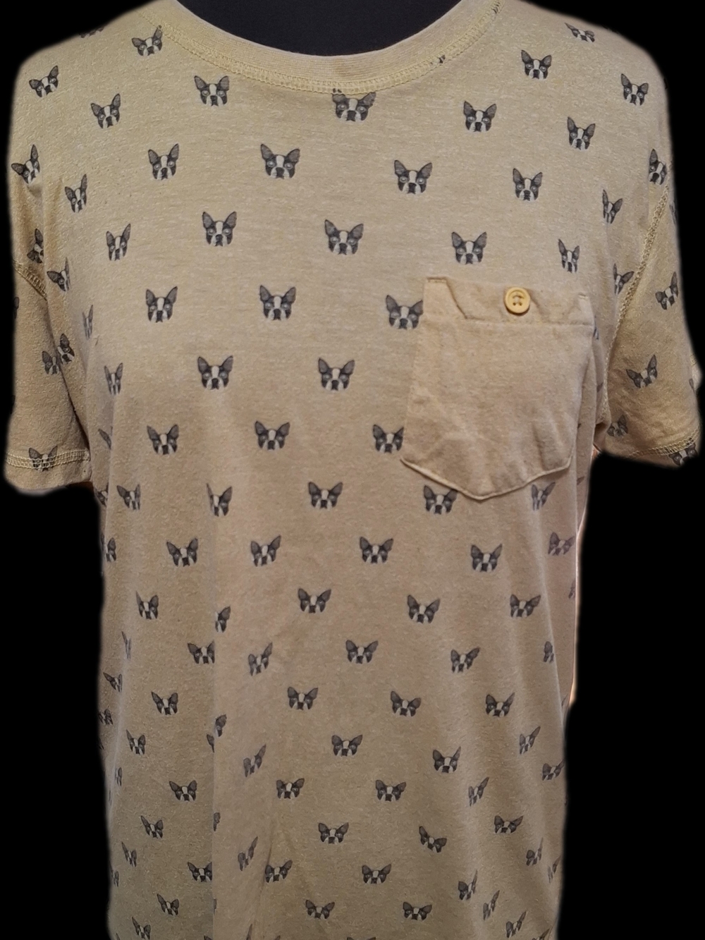 Women's Short-Sleeve Pocket Tee in Tan with Dog Head Print